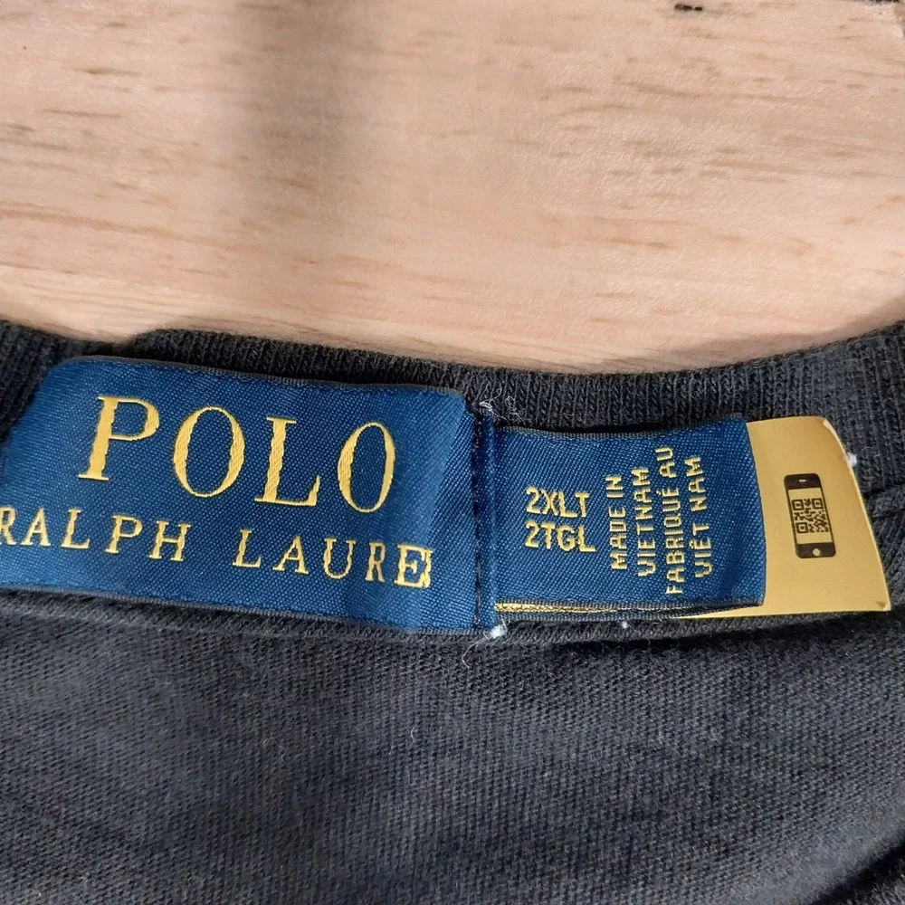 Polo Ralph Lauren Mens T-Shirt Graphic Spellout Pony Logo 2XLT Black Cotton